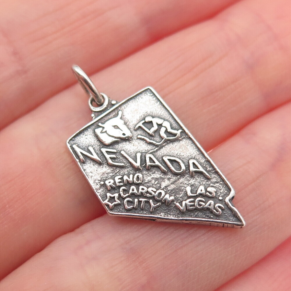 925 Sterling Silver Vintage Highlights of Nevada Oxidized Mini Charm Pendant